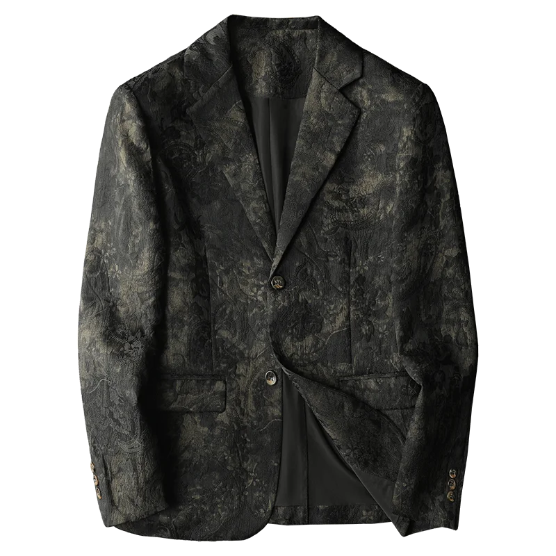 Spring Autumn Vintage Jacquard Suit Jacket Men High Quality Slim Fit Casual Social Blazers Business Office Wedding Party Coats