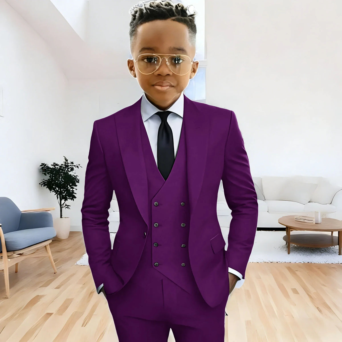 Dark Green boy's suit 3-piece jacket vest pants Peaked lapel slim fit attire for wedding prom dinner party custom kids tuxedo