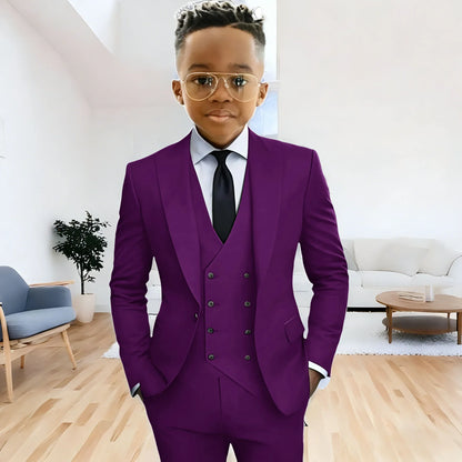Dark Green boy's suit 3-piece jacket vest pants Peaked lapel slim fit attire for wedding prom dinner party custom kids tuxedo