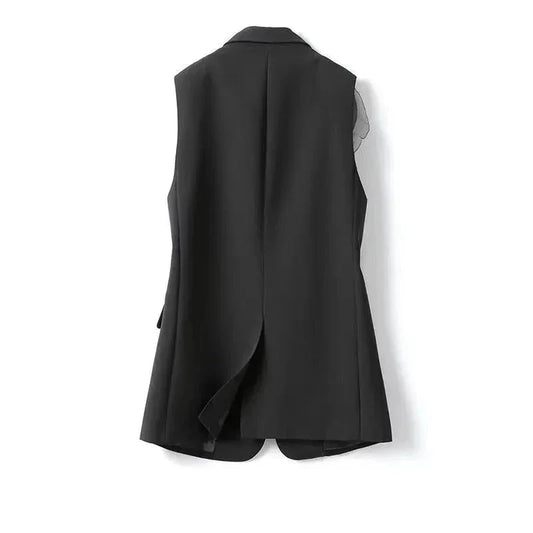 2025 New Black Suit Vest Female Summer Korean Fashion Stitching Chiffon Sleeveless Blazers Waistcoat Women Jacket Outerwear Tops