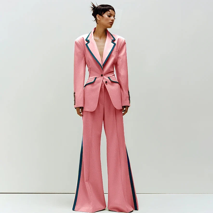Women's Suit Slim Fit Two Piece(Blazer+Flare Trousers) Pants Set Professional Business Workwear Daily Outfit Suits for Ladies