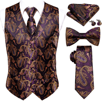 Men's Suit Vest Set – Broadcloth Waistcoat with Tie, Bowtie, Hanky & Cufflinks for Weddings & Office