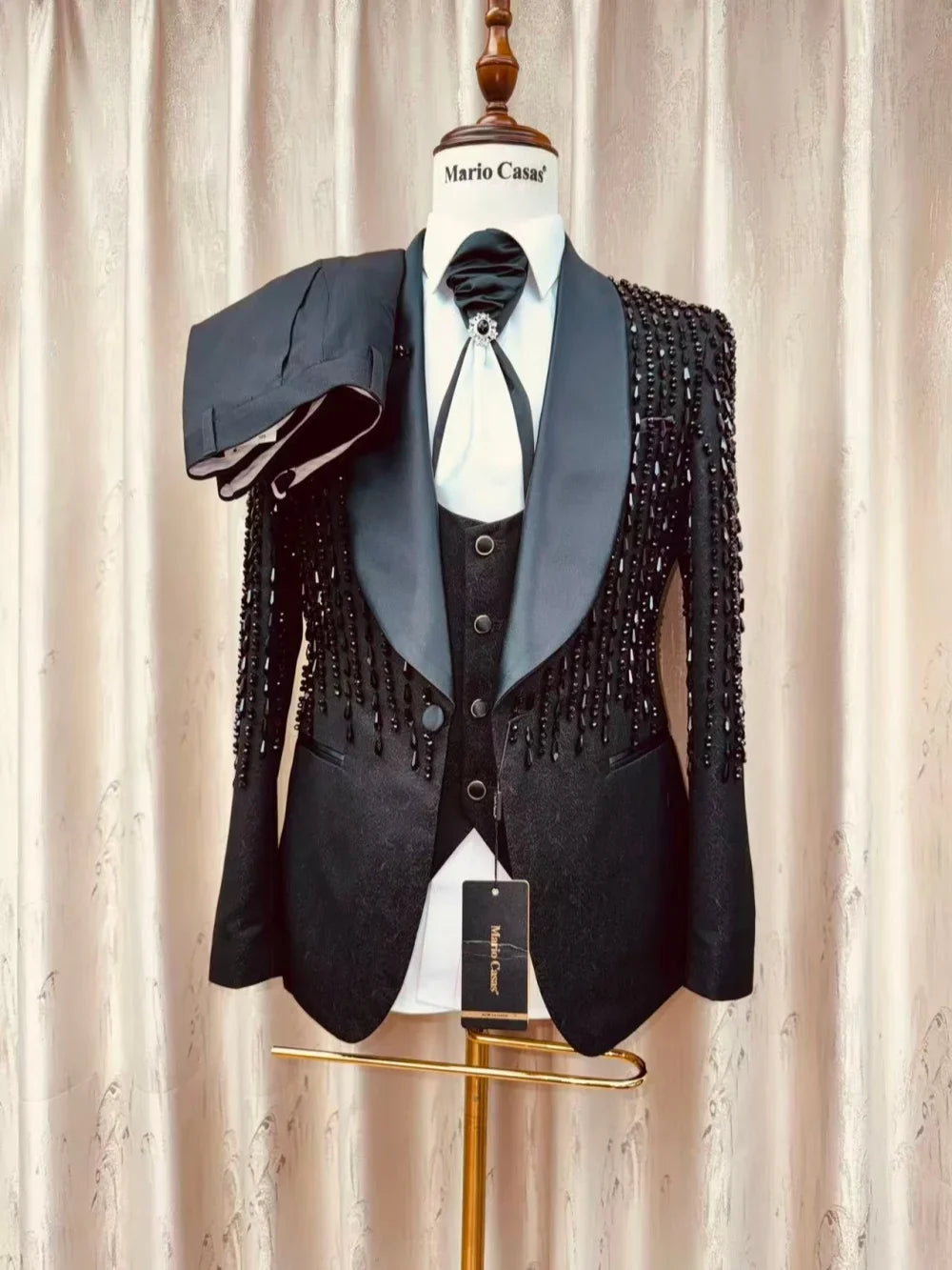 Jacquard Opulent Beaded Suit Set 3 Pieces For Men Elegant Men's Slim Fit Tuxedo Wedding Groom Sets Formal Man Suits Party Wear