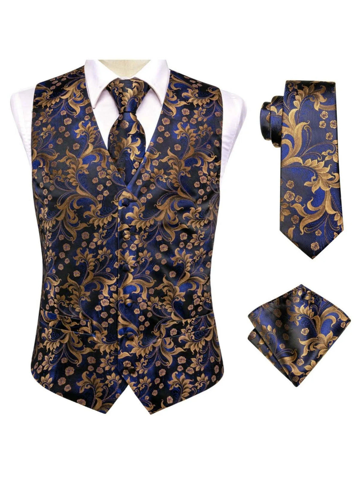 Men's Dress Waistcoat Set with Tie and Pocket Square for Party and Ceremony