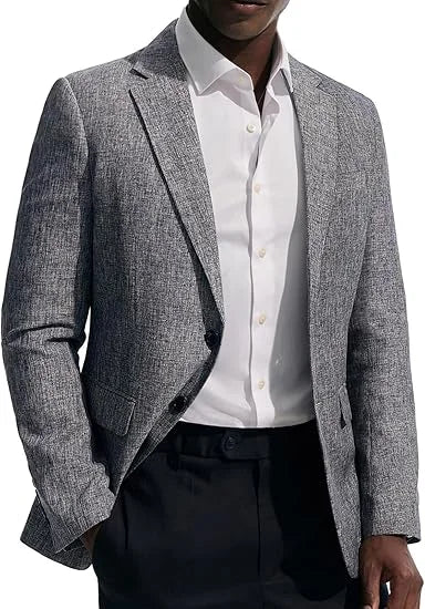 Men's Linen Blazer Slim Fit Notched Lapel 2-Button Sport Coat for Wedding, Business & Daily Wear