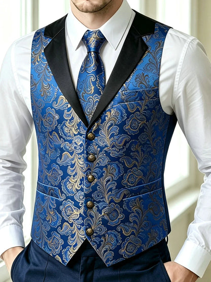 Men's Jacquard Floral Vest & Bowtie Set for Wedding & Formal Events – Yellow