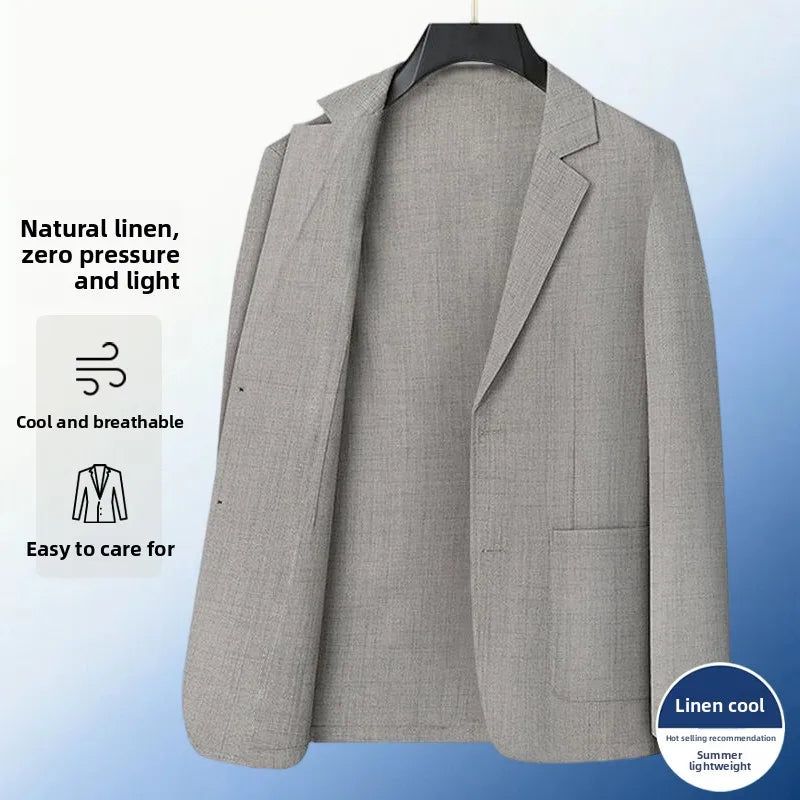 30% Linen Blazer - Men's Fashionally Fit Business Formal Wedding Gentleman English Style Breathable Versatile Casual Blazer