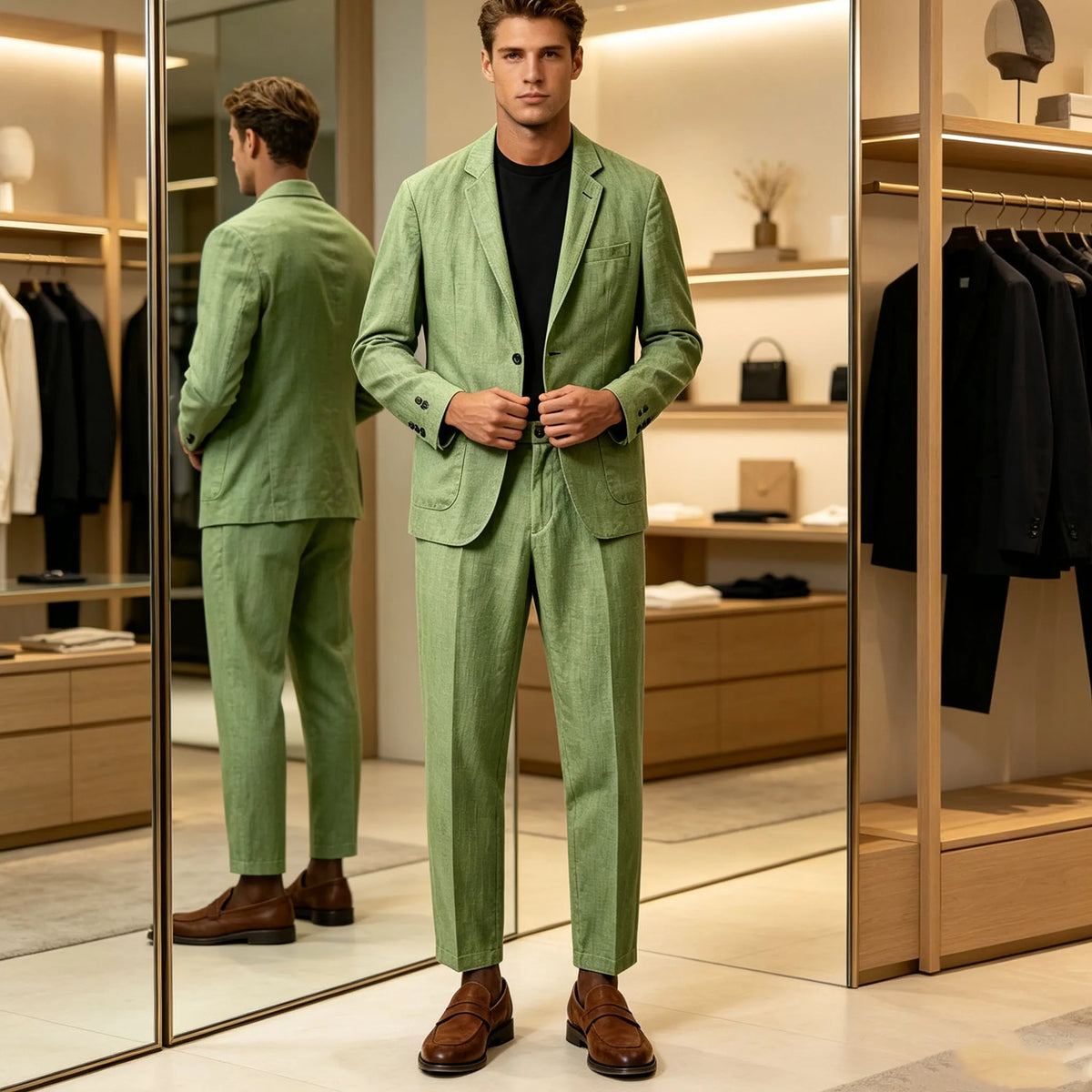 Men's Linen Blend 2-Piece Suit Notched Lapel Slim Fit – Casual Summer Beach Wedding Set