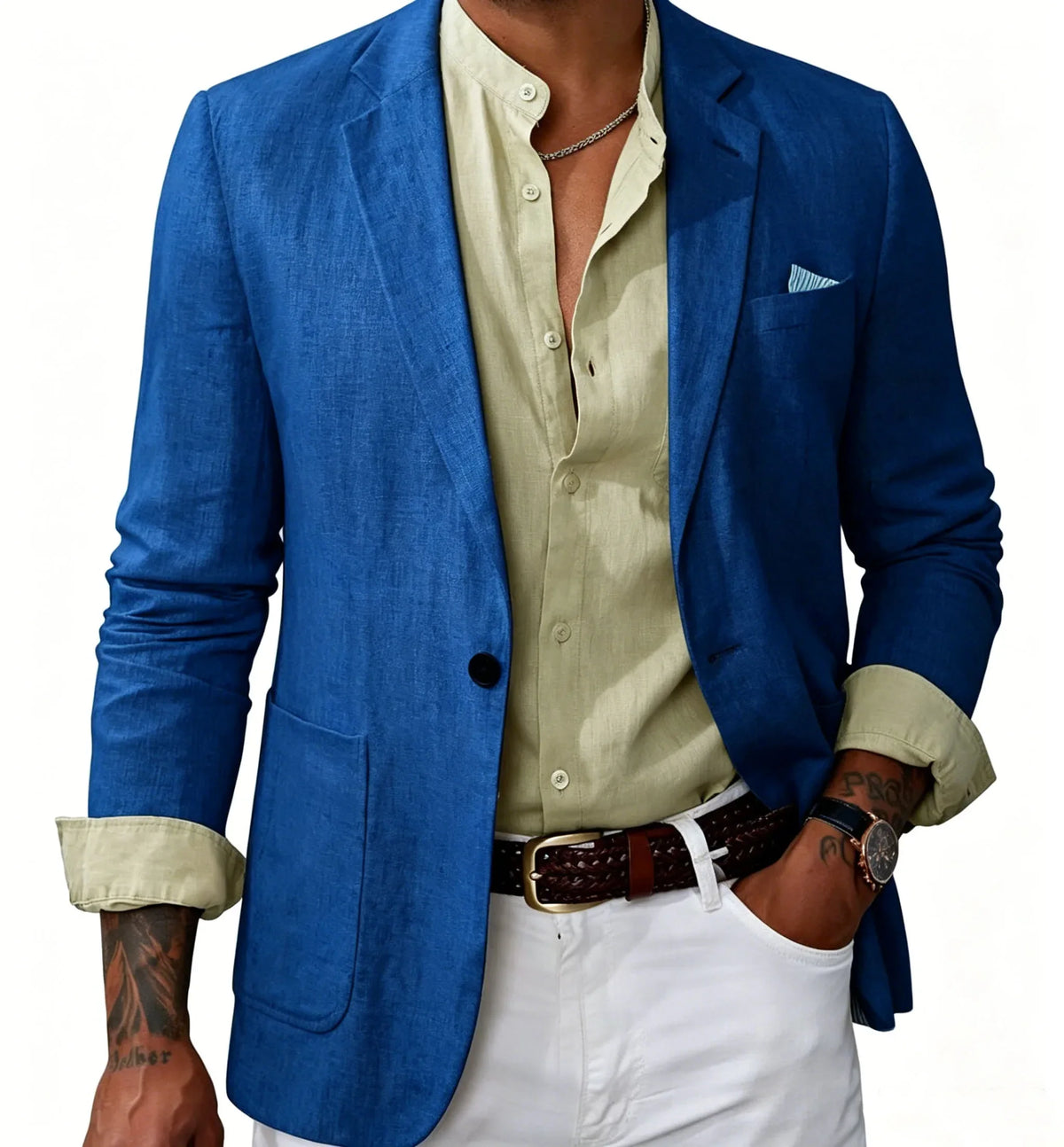Men's Cotton Linen Blazer Solid Slim Fit Breathable Lightweight Casual Sport Coat One Button Lapel Suit Jacket for Daily Summer