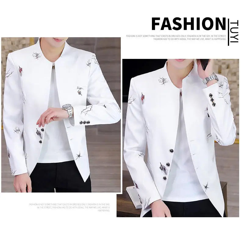 2026 Blazer Fashionable Outdoor Travel Youthful Wedding Versatile Printed Fabric Host Slim-fit Casual Lightweight Men's Blazer
