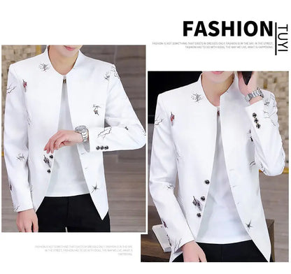 2026 Blazer Fashionable Outdoor Travel Youthful Wedding Versatile Printed Fabric Host Slim-fit Casual Lightweight Men's Blazer