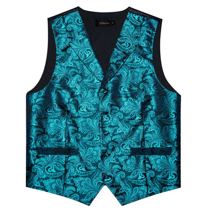 Men's Paisley Suit Vest – Single-Breasted Waistcoat with Tie, Handkerchief & Cufflinks for Weddings & Banquets