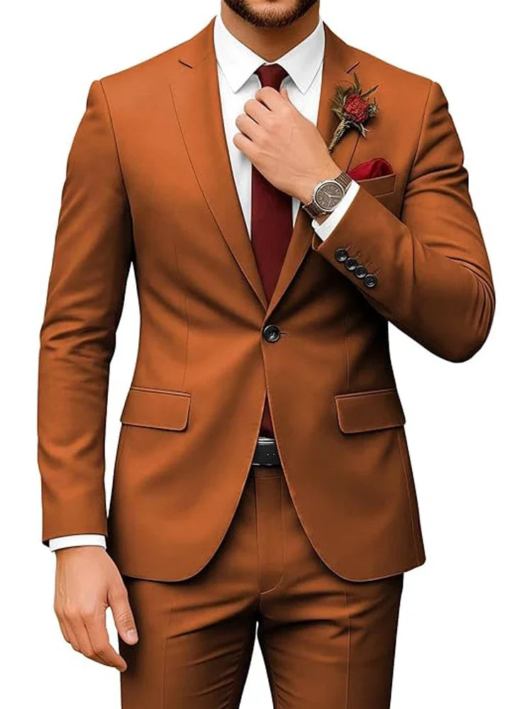 Men's 2-Piece Velour Suit – Slim Fit Blazer and Pants for Wedding, Prom & Formal Occasions
