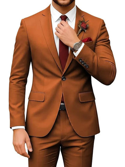 Men's 2-Piece Velour Suit – Slim Fit Blazer and Pants for Wedding, Prom & Formal Occasions