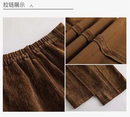 2024 Autumn New Corduroy Elegant Pant Suit Ladies Formal Business Work Wear 2 Piece Set Black Coffee Jacket Blazer And Trouser