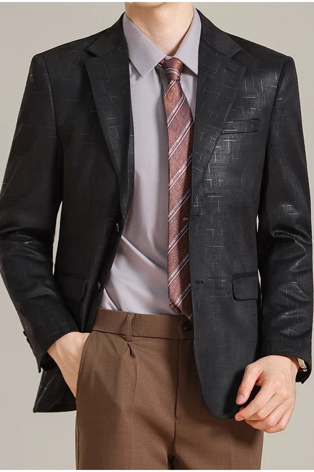 Autumn/Winter Korean Jacquard Casual Suit Jacket Men Slim Business Office Formal Suit Jackets Social Wedding Blazer Masculino