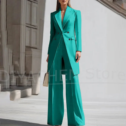 Luxury Women Pants Sets 2 Piece Chic Peak Lapel Double Breasted Outfit Fashion Elegant Daily Casual Party Office Lady Suits
