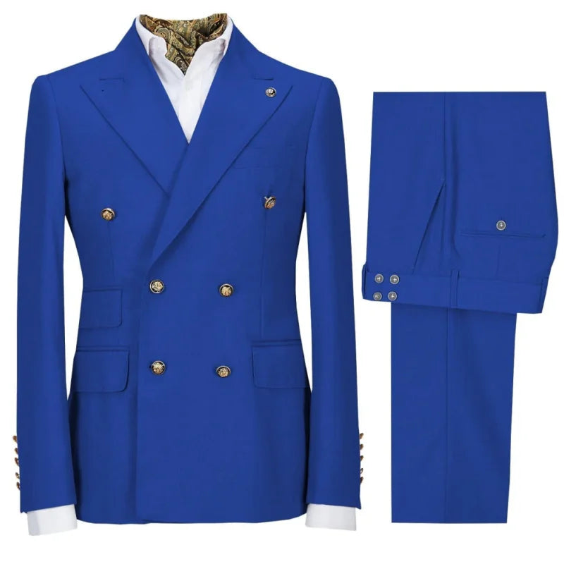 Men Suit 2 Pieces Gray Double Button Solid With Lapel For Wedding Banquet Birthday Party Business Work Set Jacket With Pants