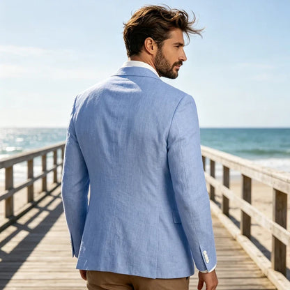 Men's Linen Blazer Notch Lapel 2 Buttons Slim Fit Casual Sport Jacket Lightweight Breathable Summer Business Wedding Daily Wear