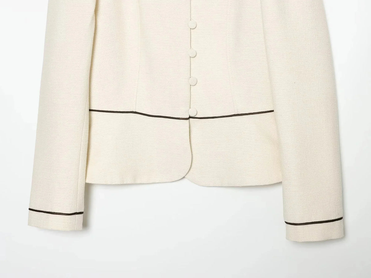 Holiday Casual Elegant Women Slim Blazer Patchwork Stand Collar Single Breasted Blazer Fashion 2026 Spring Summer Blazer