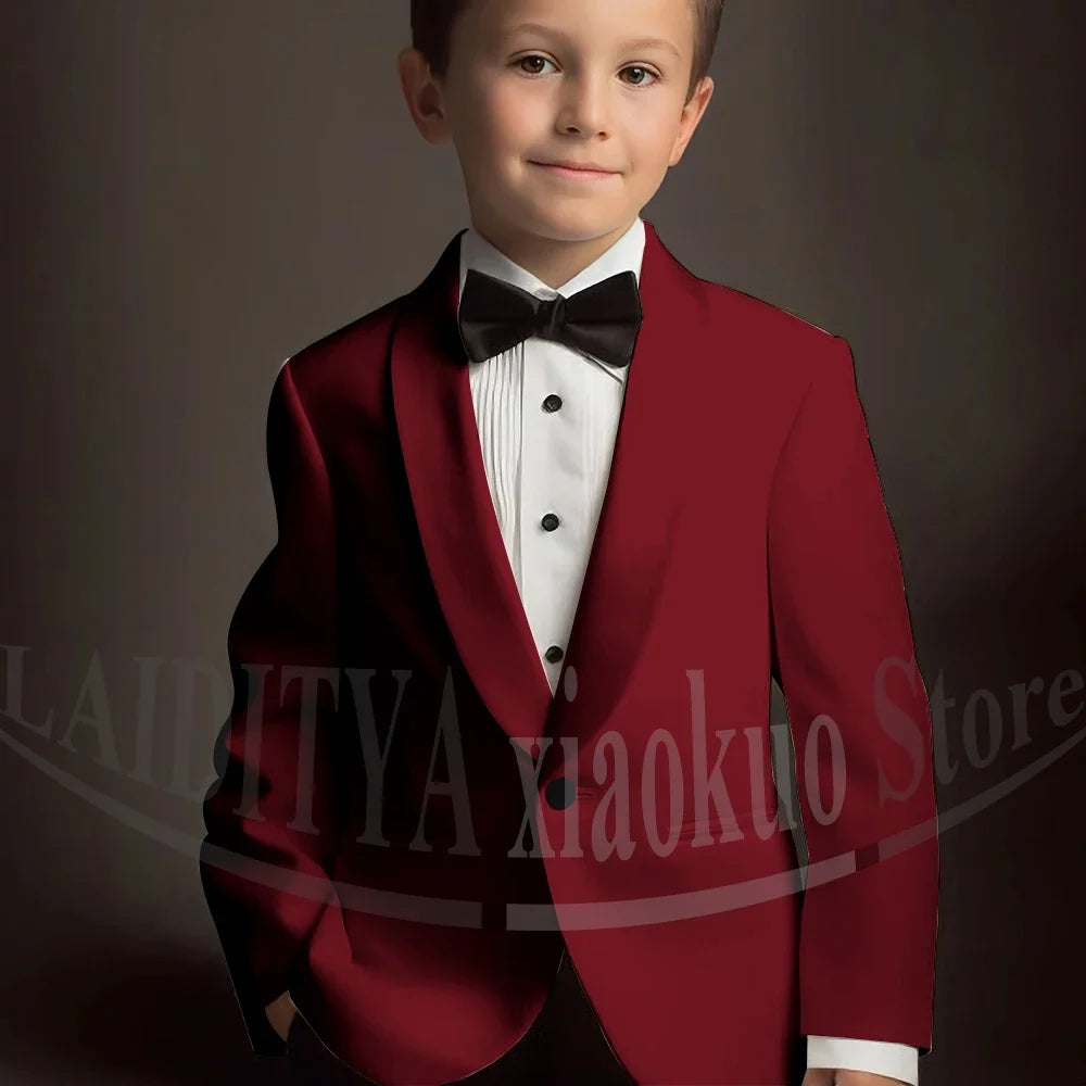Chic Suits for Boy Cute Shawl Lapel One Button Blazer with Pants Party Costume Wedding Tuxedos 2 Piece Fashion Kids Clothes