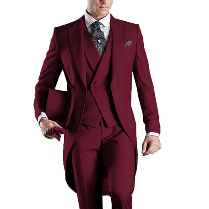 Men's Monochromatic Tuxedo Set Business Smoking Wedding Dress Blazer Jacket Vest Pants 3-Piece Suit for Formal Occasions