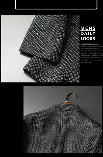 Spring Autumn Classic Checkered Suit Jacket Men Slim Fit Casual Business Office Uniform Formal Jacket Wedding Groom Men Blazers