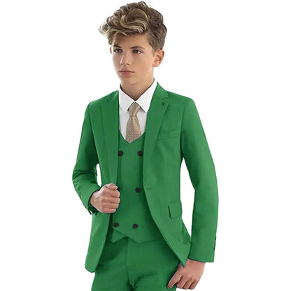Christmas Party Fashion Green Suit Sets For Boys Piano Performance Formal Blazer Vest Pants 3 Pieces Evening Dinner Outfits