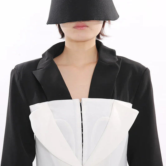 2026 Spring Autumn New Women Blazer Color Block Waist Cinching Slim Fit Elegant Fashion Coat French High-End Jacket HK18782