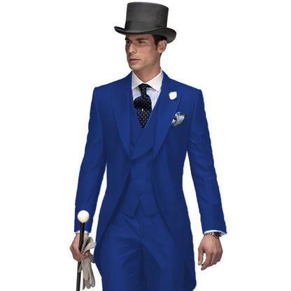 3 Pieces Blazer Vest Pant Black Long TailcoatSolid Suits for Men Party Slim Wedding Tuxedos Fashion Mens Foraml Business Suits S