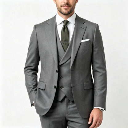 Men Suit Grass Green 3 Pieces With Lapel Solid For Wedding Groom Birthday Banquet Party Business Work Office Jacket Vest Pants