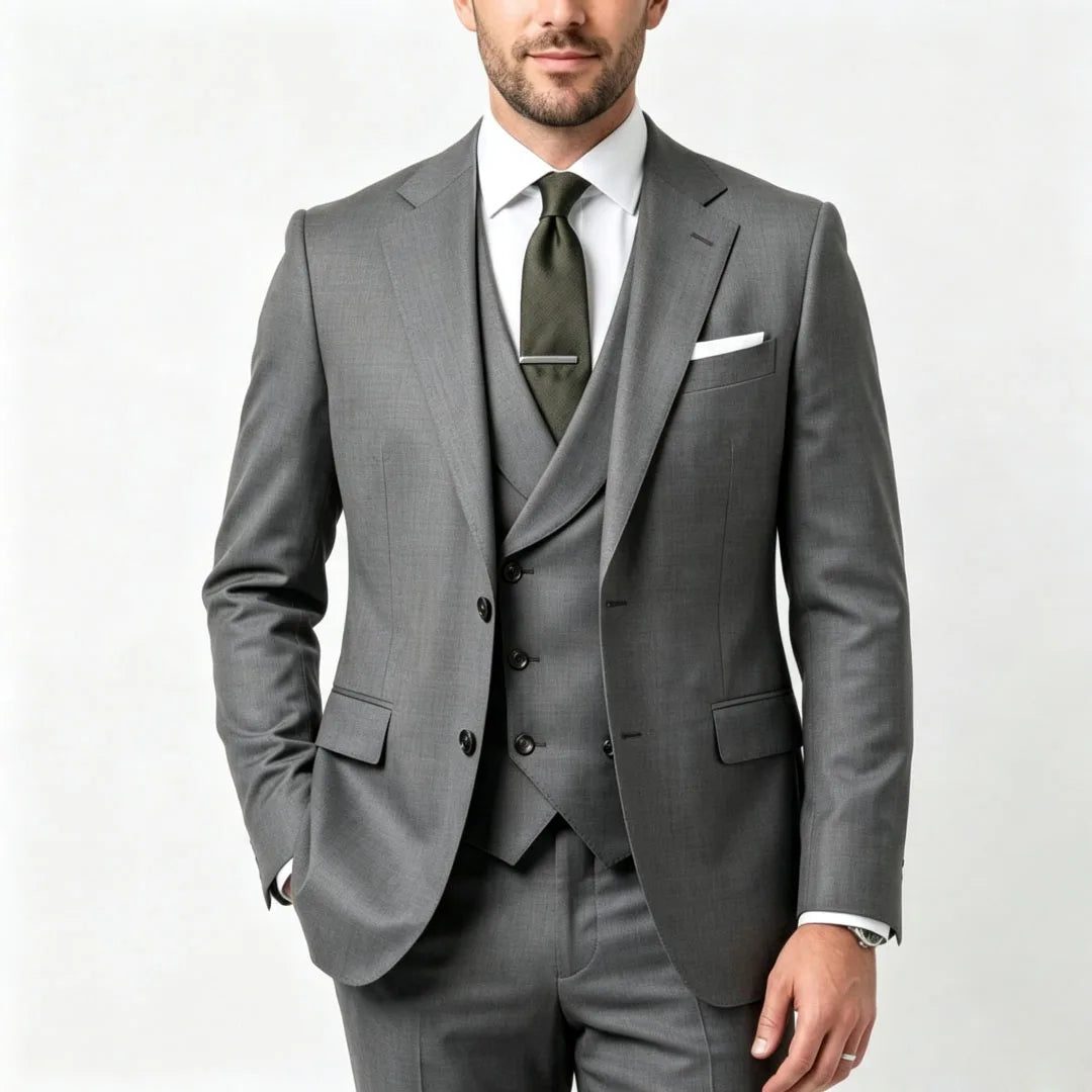 Men Suit Grass Green 3 Pieces With Lapel Solid For Wedding Groom Birthday Banquet Party Business Work Office Jacket Vest Pants