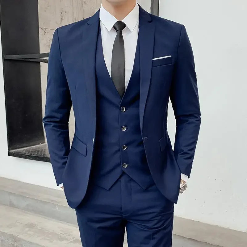 Men's Three-Piece Slim Fit Suit | Blazer, Waistcoat & Trousers for Formal and Business Occasions