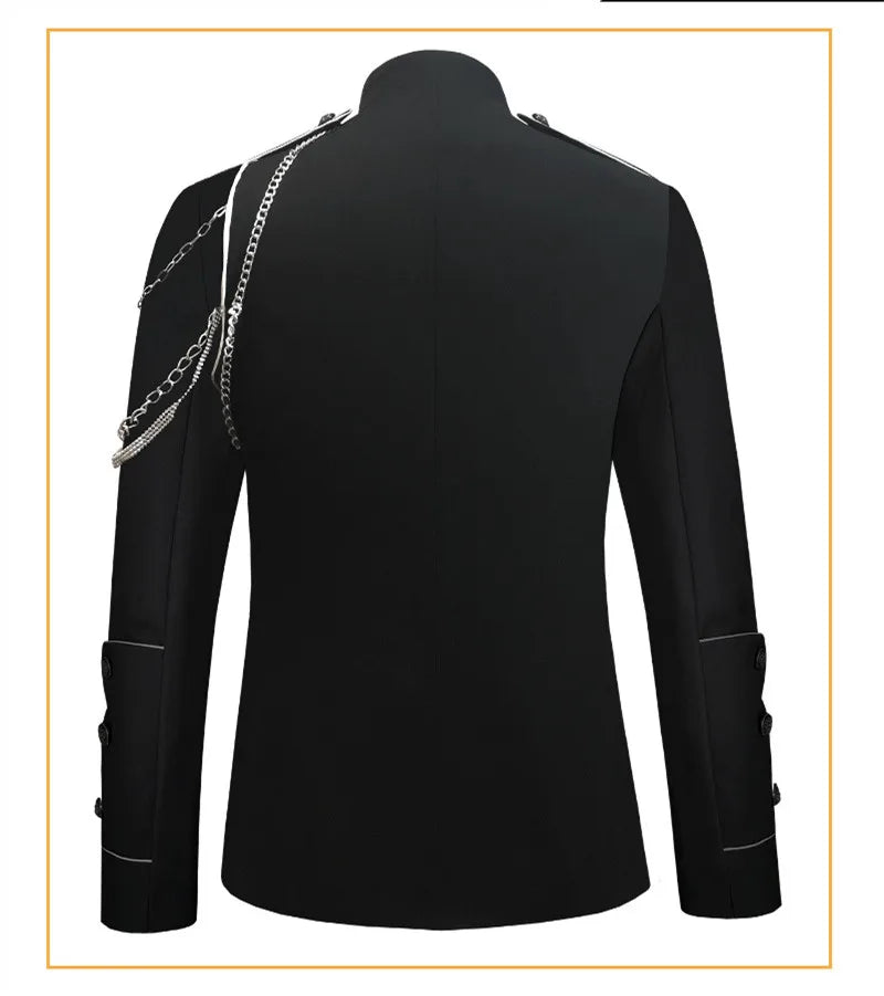 Men's Punk Style Court Jacket with Epaulet Metal Tassel Blazer for Nightclub Singer Dancer Performance Outerwear Stage Wear
