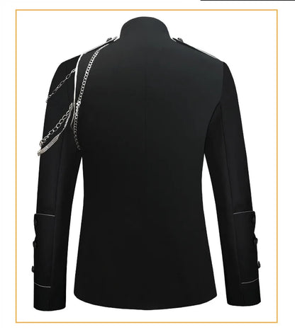 Men's Punk Style Court Jacket with Epaulet Metal Tassel Blazer for Nightclub Singer Dancer Performance Outerwear Stage Wear