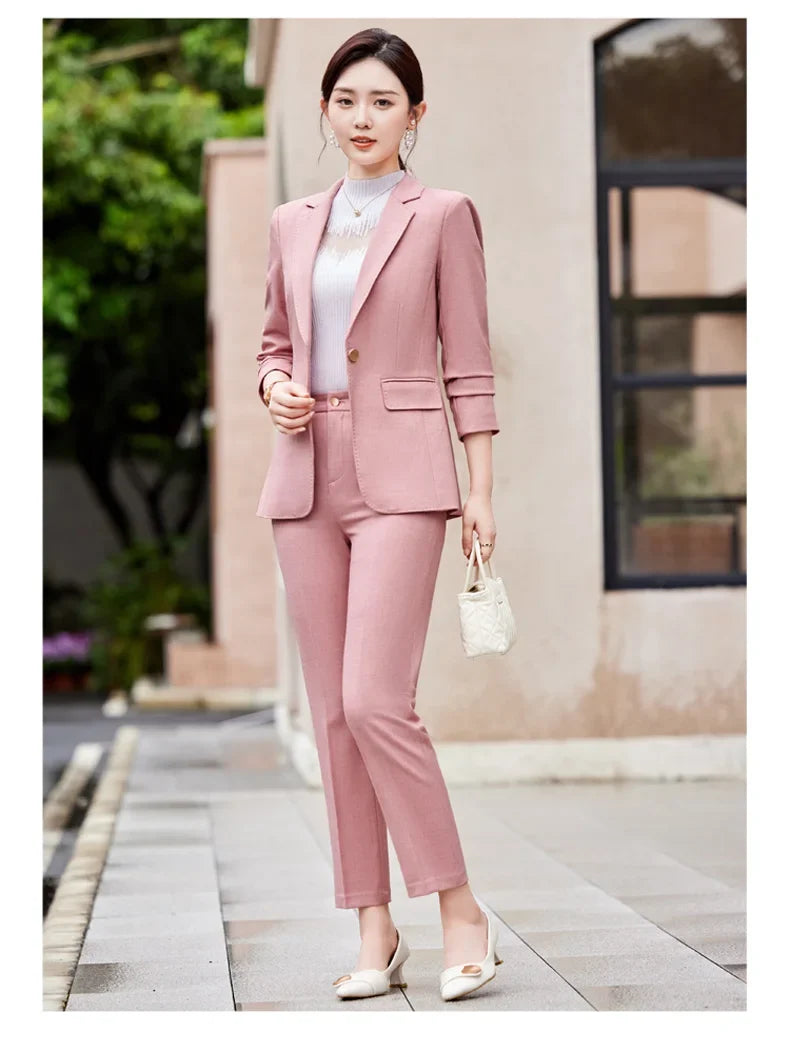 Two-Piece Jacket and Pants for Women, Simple and Elegant, Professional, Autumn and Winter, New, 2025