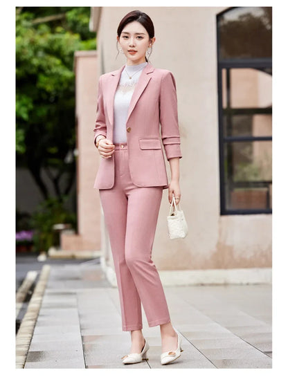 Two-Piece Jacket and Pants for Women, Simple and Elegant, Professional, Autumn and Winter, New, 2025