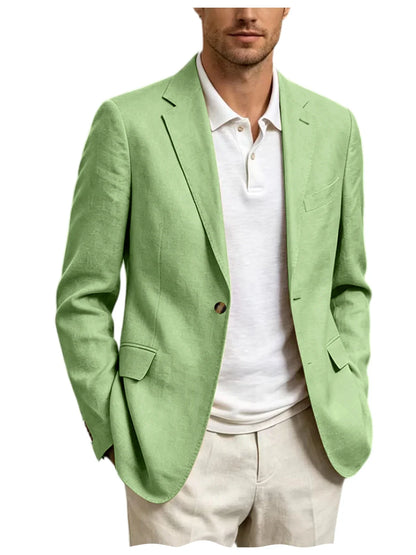 Men's Linen Blend Blazer One Button Lightweight Casual Business Suit Jacket Slim Fit Formal Sport Coat For Wedding Party Office