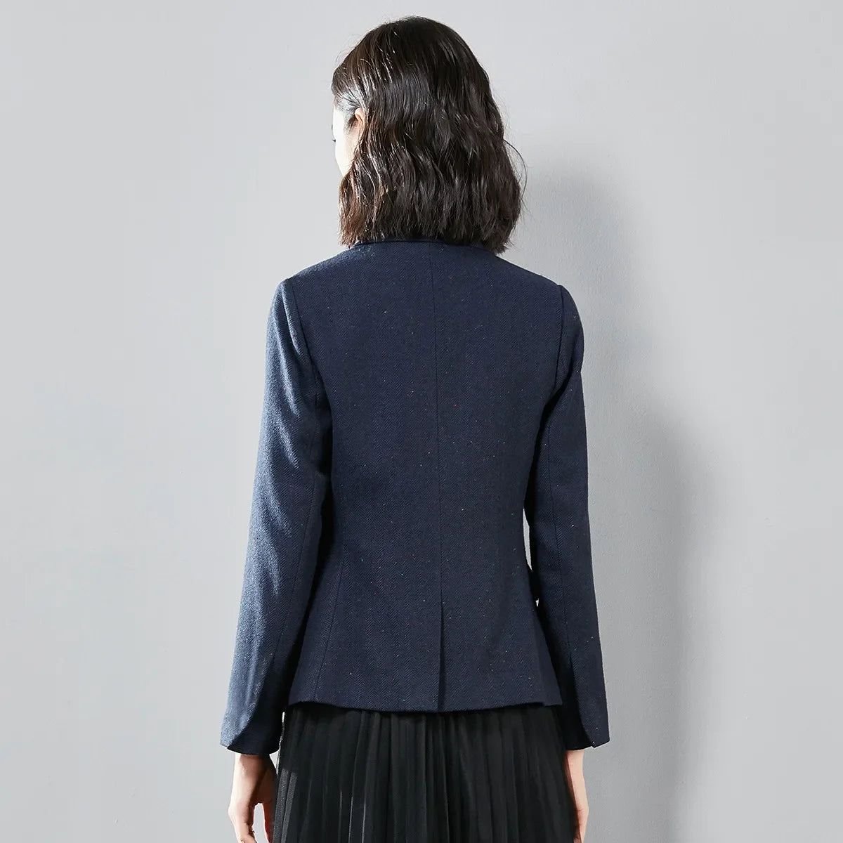 Commute Women's Blazers Autumn Winter Office Lady Solid Jackets Single Button Notched Lapel Woolen Coats Woman V7065