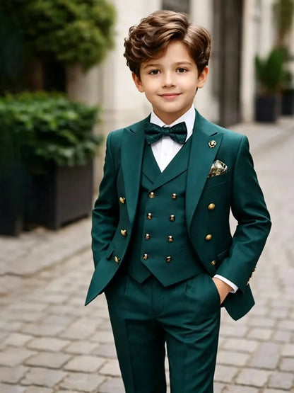 3 Pieces Boys Homecoming Suit Set 3 Pieces Banquet Party Wear Classic Peak Lapel Kids Slim Fit Tuxedo Wedding Ring Bearer Outfit