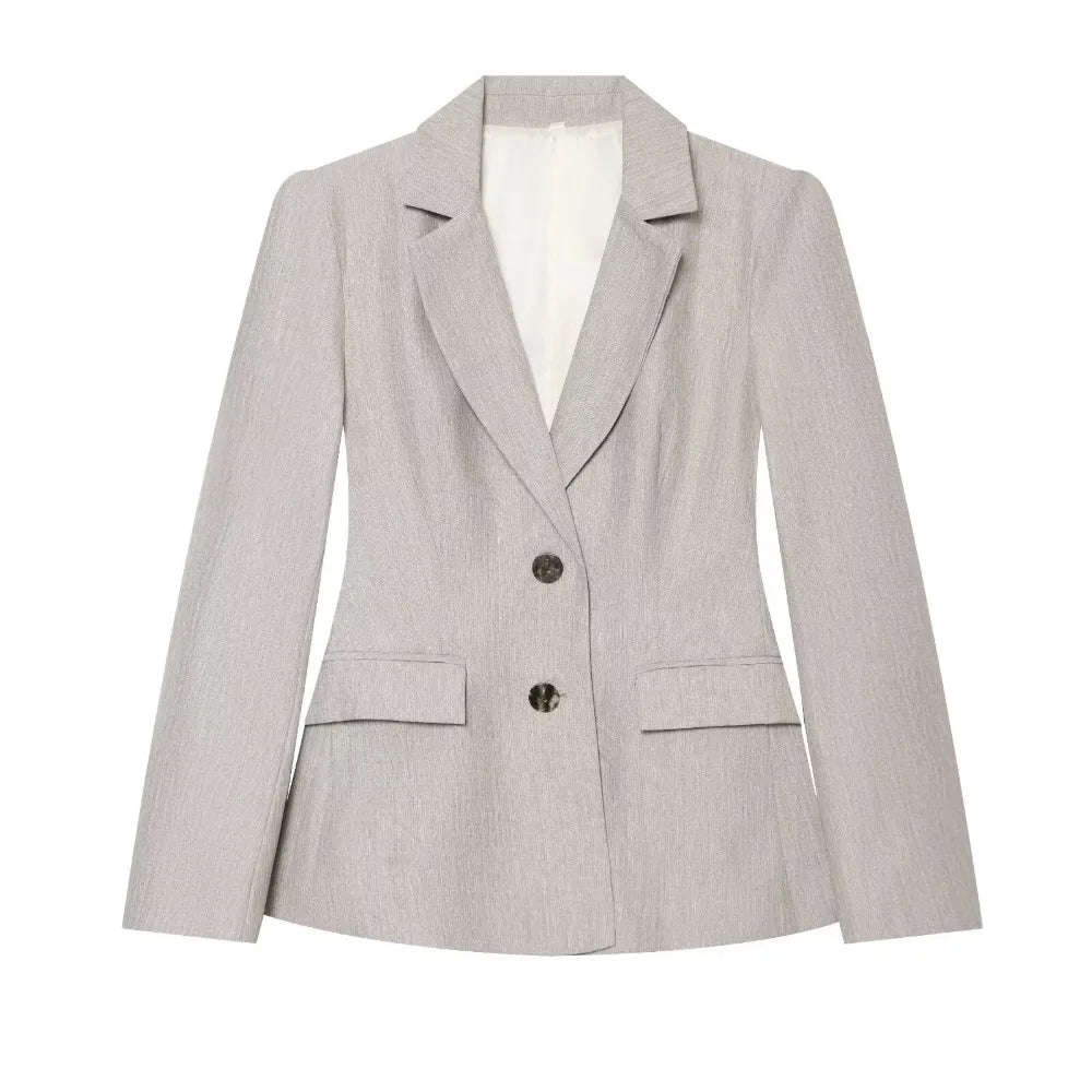 Stylish OL Style Pant Sets Women New Matching Sets Linen Blazer with Shoulder Pads and Flap Pockets + High-waisted Pleated Pants