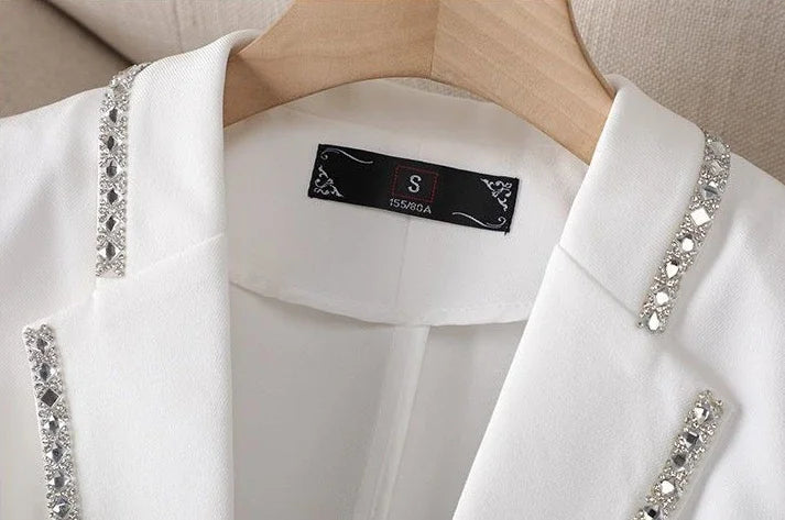 Over Glitter Diamond Female Coats and Jackets Black Long Sequin Jacket Dress Outerwear White Clothing Women's Blazers New In