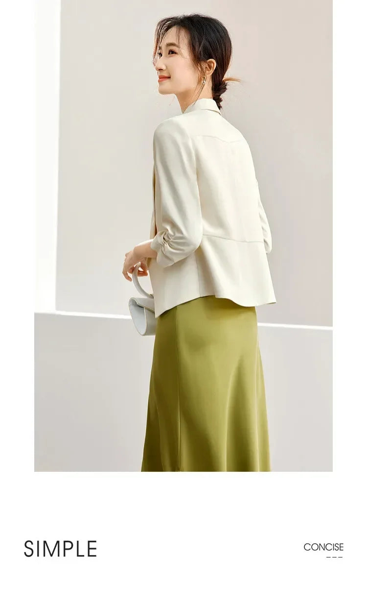 Office Ladies Cropped Blazer Jackets 2026 Autumn Night Quarter Sleeve Elegant Outerwear Female Casual Jacket 141X53313