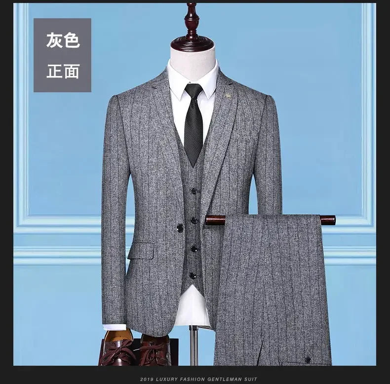 Men's 3-Piece Suit Slim Fit Blazer Vest Trousers Smart Casual Business Formal