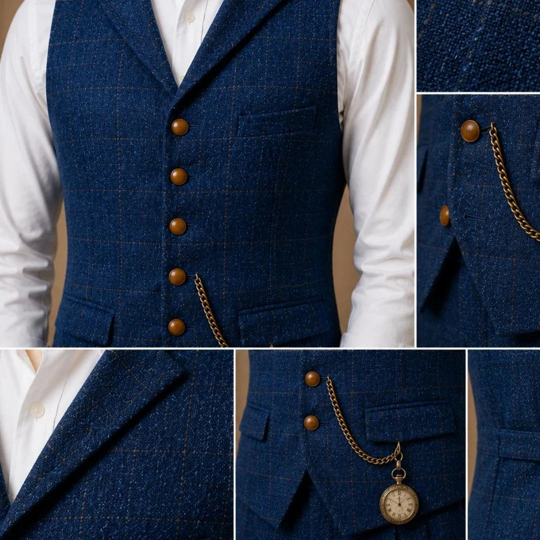 Men's Herringbone Vest Single Breasted Formal Waistcoat for Wedding & Business