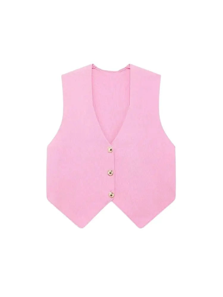 Women's Front Button Crop Knit Vest Sweater, V Neck, Sleeveless, Female Waistcoat, Chic Tops, Fashion