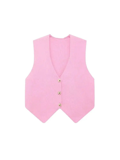 Women's Front Button Crop Knit Vest Sweater, V Neck, Sleeveless, Female Waistcoat, Chic Tops, Fashion