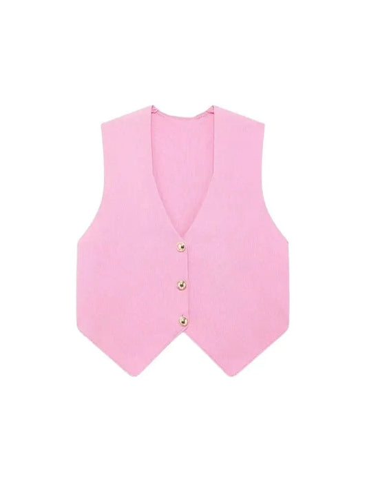 Women's Front Button Crop Knit Vest Sweater, V Neck, Sleeveless, Female Waistcoat, Chic Tops, Fashion