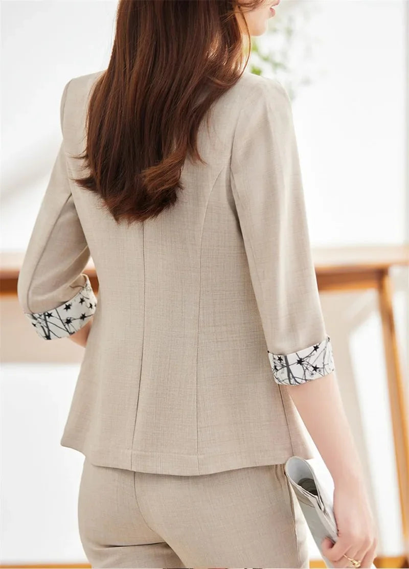 Office Lady Blazer Suits Elegant Women Tied Waist Top and Pant 2 Piece Set Outfit 2025 Trouser Female Business Work Wear