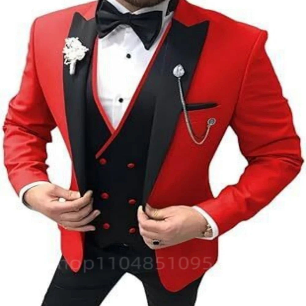3 Piece Wedding Suits for Men Peak Lapel Single Breasted Tuxedo Jacket Vest Pant Groom Business Fashion Party Set